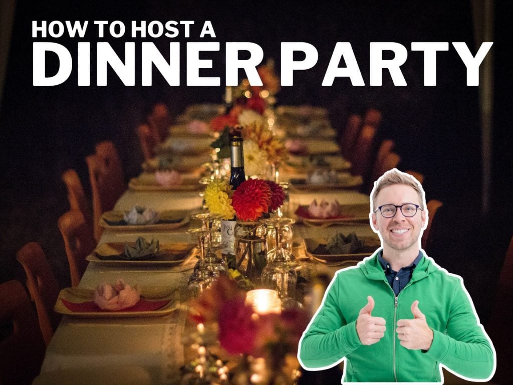 how to host a dinner party text in a dining table background photo