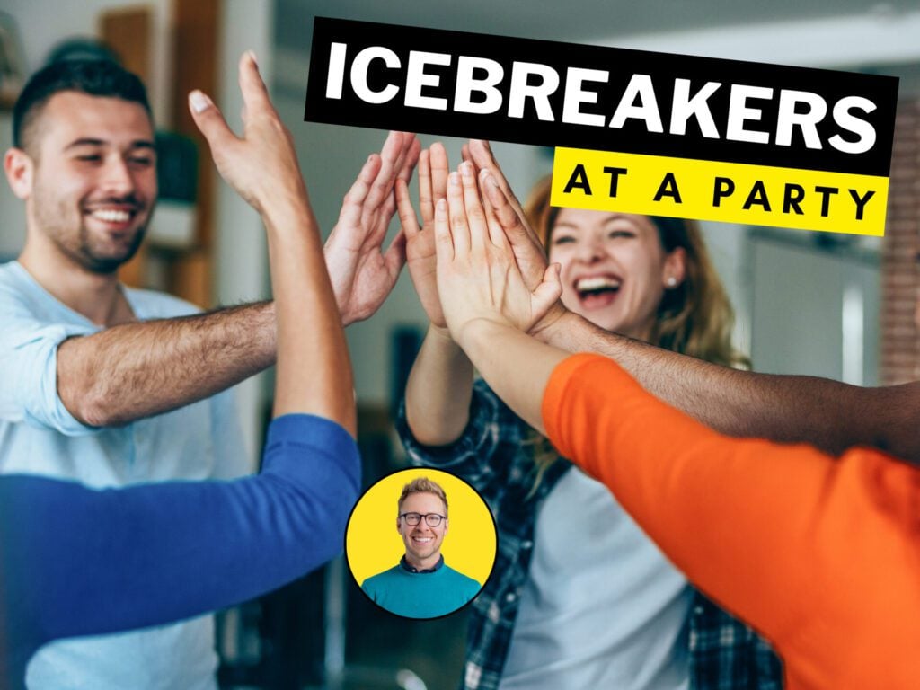 Header text: Icebreakers at a Party with an Unsplash background photo and a headshot photo of Nick Gray in a circle frame