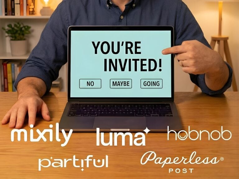 Evite invitation platform showing a digital party invitation with RSVP options