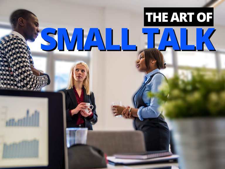 Header text: The Art of Small Talk, with three people talking as the background image